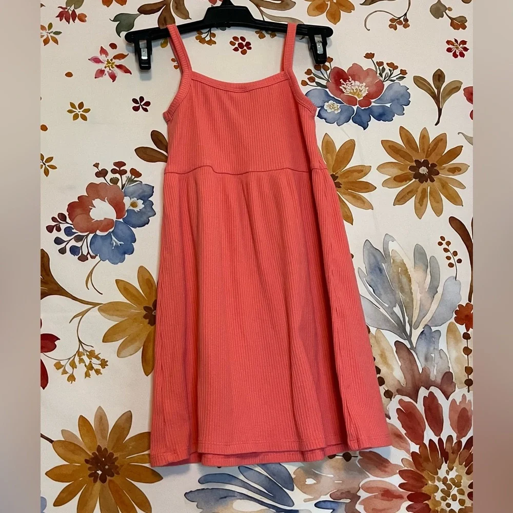 Old Navy Girls 5T Reddish Pink Ribbed Spaghetti Strap Tank Dress Spring Summer
